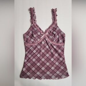 Plaid Ruffle Trim Crop Top - Pink